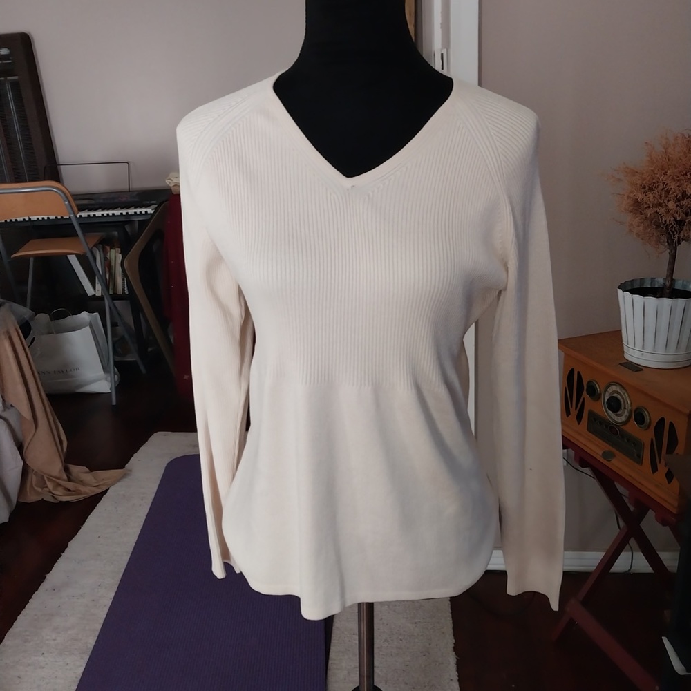 Classic V-Neck Women's Sweater in Cream